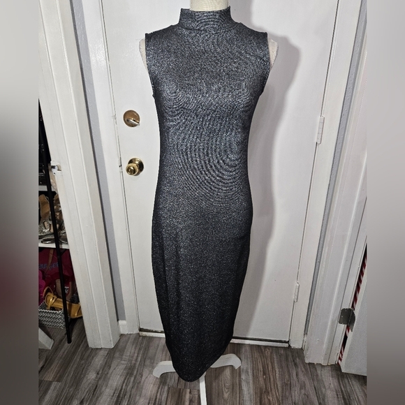 Gap Metallic Mockneck Midi Dress Sz Small Tall Like New - Picture 2 of 10